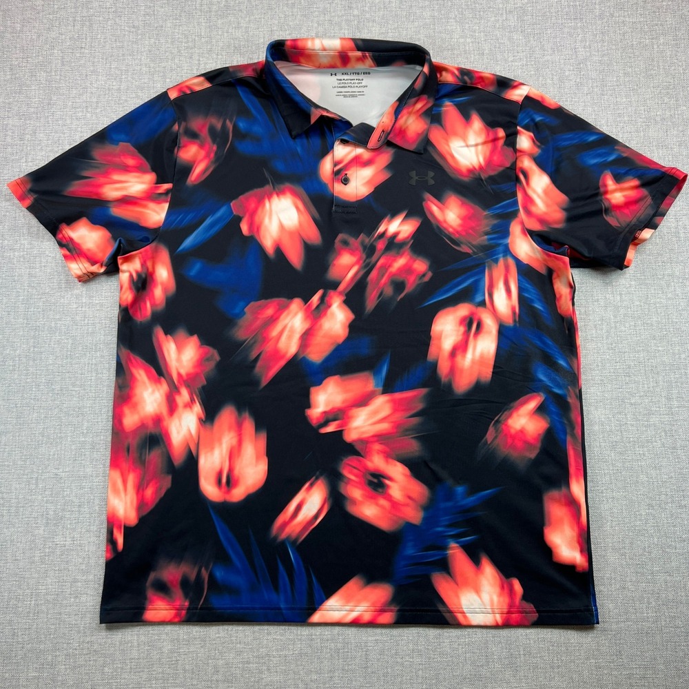 Under Armour The Playoff Polo Shirt Mens XXL Crocus Floral Print Stretch Loose